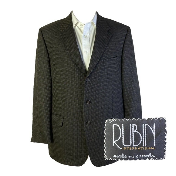 Rubin Sport Coat Blazer Mens 46R‎ Dark Brown Wool Three Button Textured - Picture 1 of 10